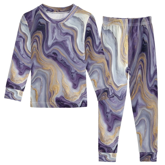 RMDQTR Cotton Pajama Set - 95% Cotton Soft Breathable Elastic Waist Round Neck Sleepwear for 18M-8Y Purple Marble Pattern