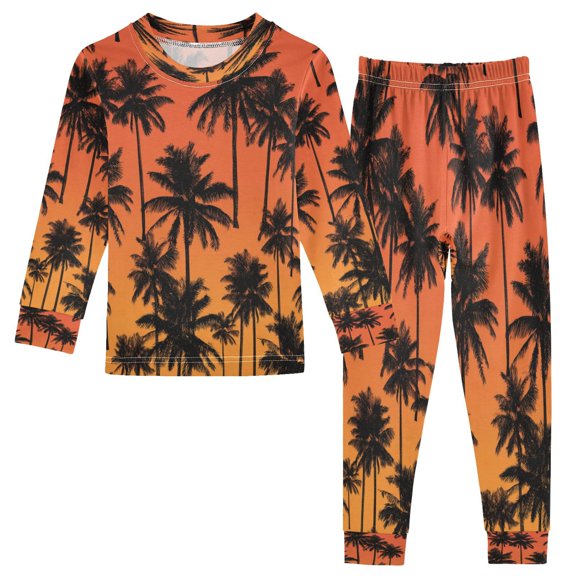 RMDQTR Cotton Pajama Set - 95% Cotton Soft Breathable Elastic Waist Round Neck Sleepwear for 18M-8Y Silhouettes Of Palm Trees