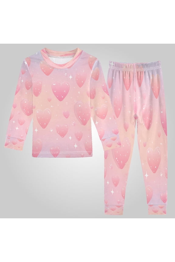Cotton Pajama Set - 95% Cotton Soft Breathable Elastic Waist Round Neck Sleepwear for 18M-8Y Soft Pink Sparkle Tapestry