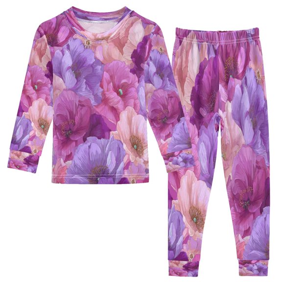 RMDQTR Cotton Pajama Set - 95% Cotton Soft Breathable Elastic Waist Round Neck Sleepwear for 18M-8Y Vibrant Fantasy Rose Pattern