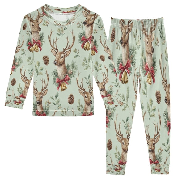 RMDQTR Cotton Pajama Set - 95% Cotton Soft Breathable Elastic Waist Round Neck Sleepwear for 18M-8Y Watercolor Reindeer Pattern