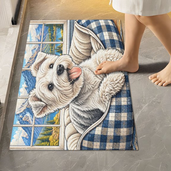 RMDQTR Cozy Warm Dog Bed Pattern Polyester Bath Rugs, 16" x 24", Non-Slip Backing