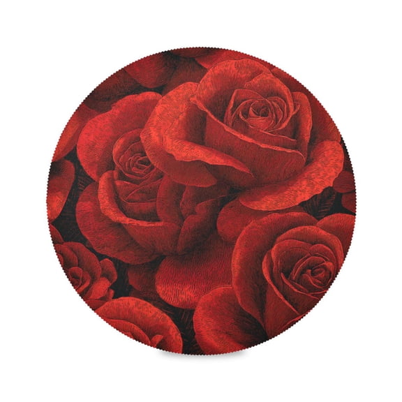 RMDQTR Crimson Rose Cluster Round Placemats Set of 1 Heat Resistant Washable Kitchen Table Decorations 15.4in