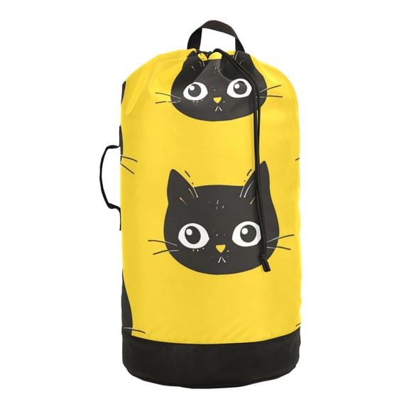 RMDQTR Durable Large Laundry Backpack with Drawstring Closure Ideal for Laundry Trips,Travel&Camping Black Cat