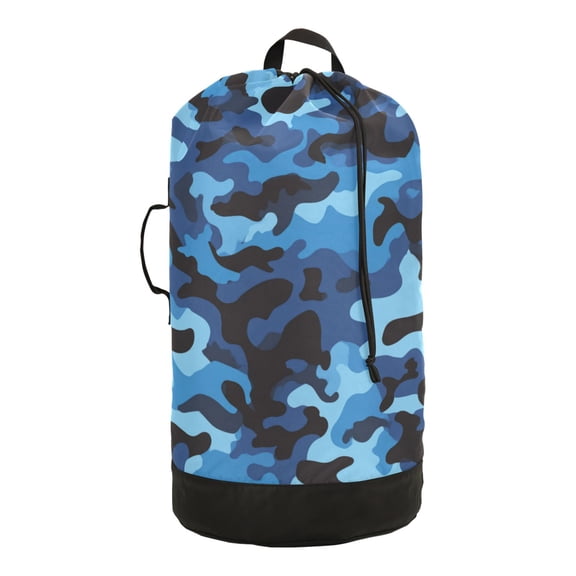 RMDQTR Durable Large Laundry Backpack with Drawstring Closure Ideal for Laundry Trips,Travel&Camping Blue Army Camouflage