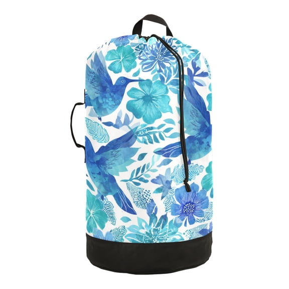 RMDQTR Durable Large Laundry Backpack with Drawstring Closure Ideal for Laundry Trips,Travel&Camping Blue Hummingbirds