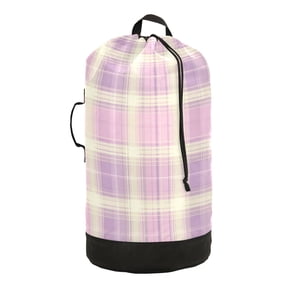 RMDQTR Durable Large Laundry Backpack with Drawstring Closure Ideal for Laundry Trips,Travel&Camping Bright Pink Checkered Pattern