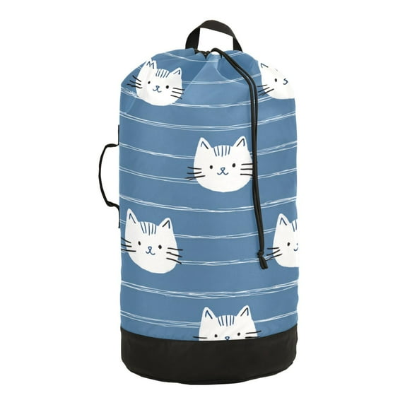 RMDQTR Durable Large Laundry Backpack with Drawstring Closure Ideal for Laundry Trips,Travel&Camping Cat Face Seamless Pattern