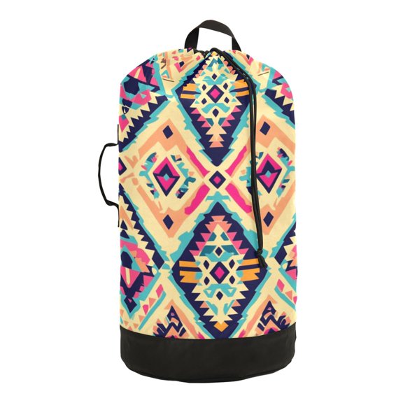 RMDQTR Durable Large Laundry Backpack with Drawstring Closure Ideal for Laundry Trips,Travel&Camping Colorful Aztec Ethnic Pattern