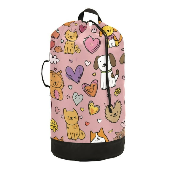 RMDQTR Durable Large Laundry Backpack with Drawstring Closure Ideal for Laundry Trips,Travel&Camping Cute Cats and Dogs