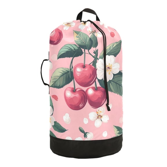 RMDQTR Durable Large Laundry Backpack with Drawstring Closure Ideal for Laundry Trips,Travel&Camping Cute Girly Style Cherry