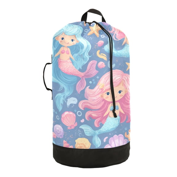 RMDQTR Durable Large Laundry Backpack with Drawstring Closure Ideal for Laundry Trips,Travel&Camping Cute Little Mermaids