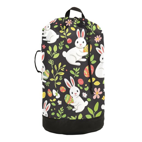 RMDQTR Durable Large Laundry Backpack with Drawstring Closure Ideal for Laundry Trips,Travel&Camping Easter Pattern