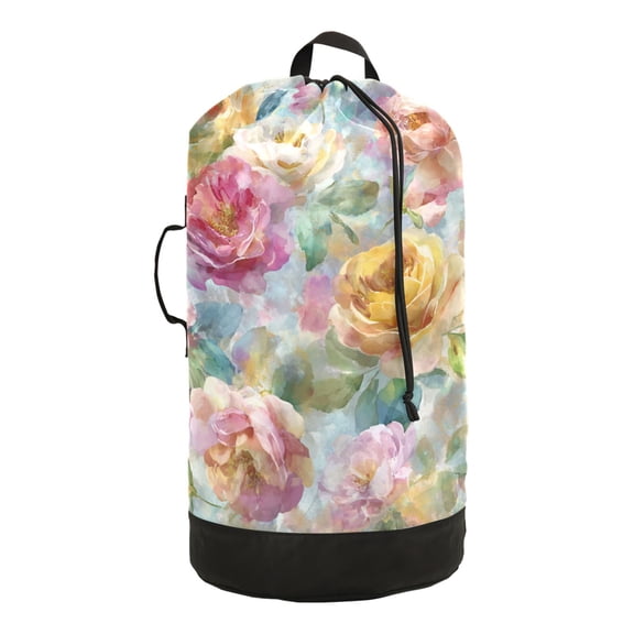 RMDQTR Durable Large Laundry Backpack with Drawstring Closure Ideal for Laundry Trips,Travel&Camping Fantasy Peonies and Roses