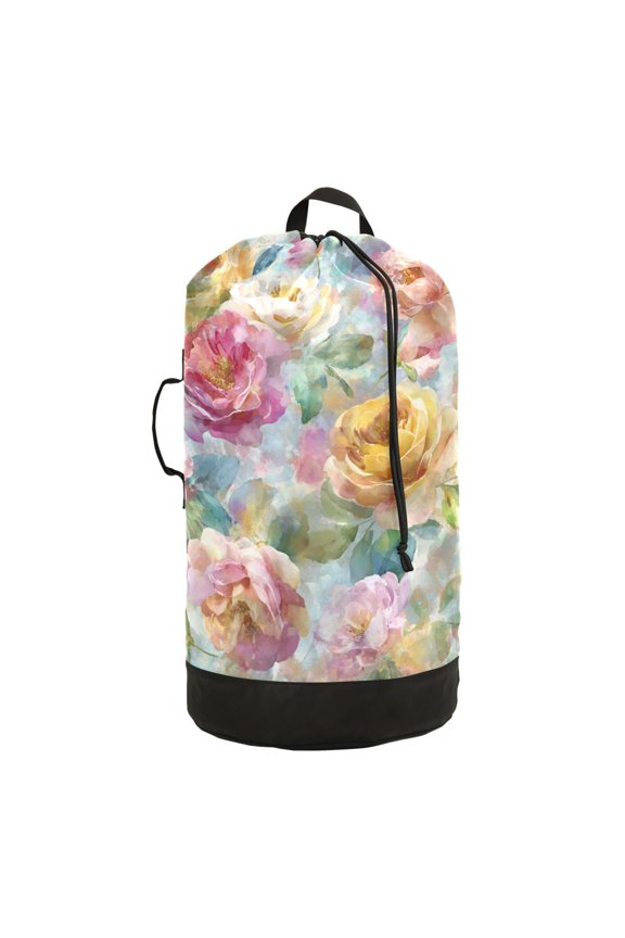 Durable Large Laundry Backpack with Drawstring Closure Ideal for Laundry Trips,Travel&Camping Fantasy Peonies and Roses