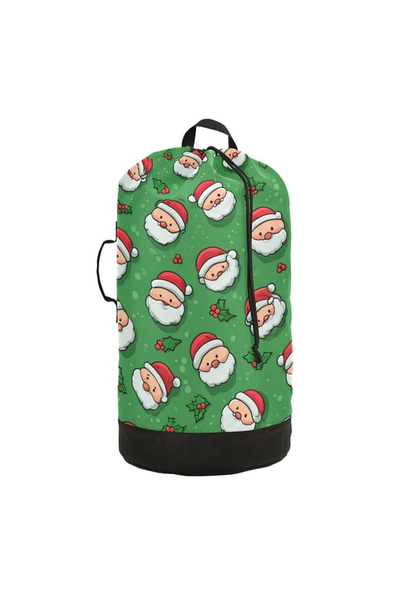 Durable Large Laundry Backpack with Drawstring Closure Ideal for Laundry Trips,Travel&Camping Green Pattern Of Cartoon Faces