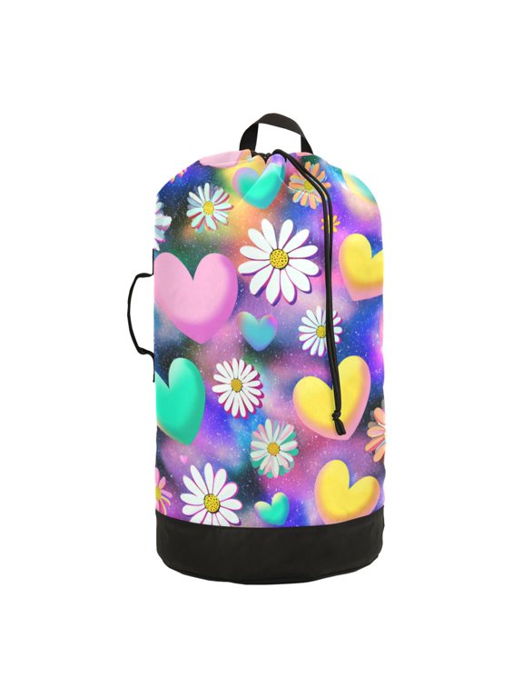 Durable Large Laundry Backpack with Drawstring Closure Ideal for Laundry Trips,Travel&Camping Kawaii Daisy Pop Art