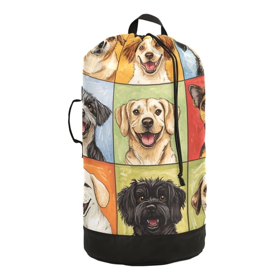 RMDQTR Durable Large Laundry Backpack with Drawstring Closure Ideal for Laundry Trips,Travel&Camping Nine-square Grid Dogs