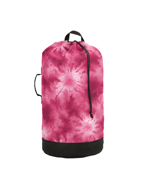 Durable Large Laundry Backpack with Drawstring Closure Ideal for Laundry Trips,Travel&Camping Rose Red Tie-dye Pattern
