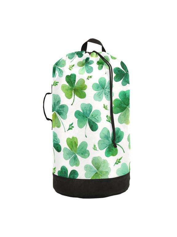 Durable Large Laundry Backpack with Drawstring Closure Ideal for Laundry Trips,Travel&Camping Shamrocks and Clovers Pattern
