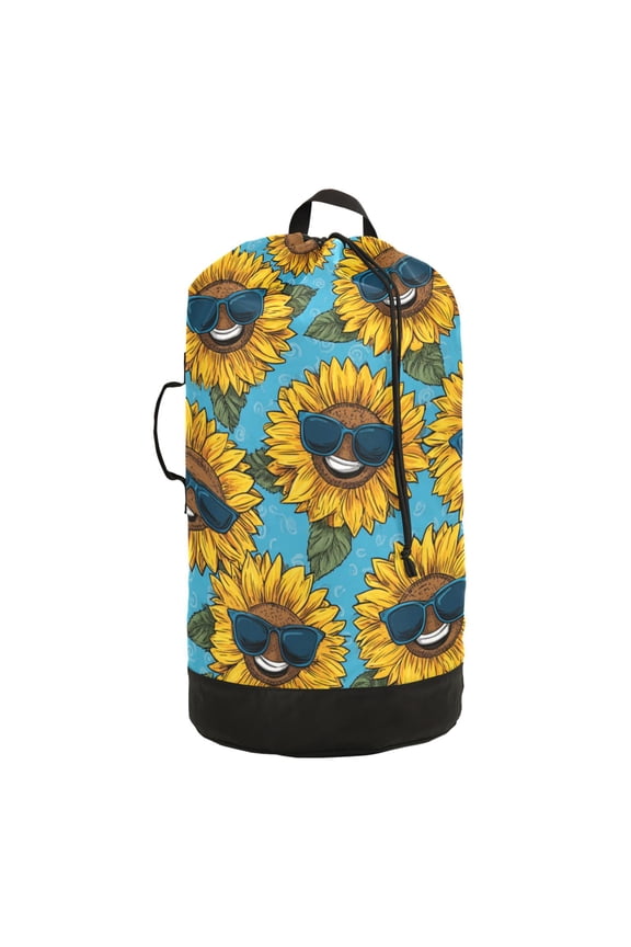 Durable Large Laundry Backpack with Drawstring Closure Ideal for Laundry Trips,Travel&Camping Sunglasses Smiley Sunflowers