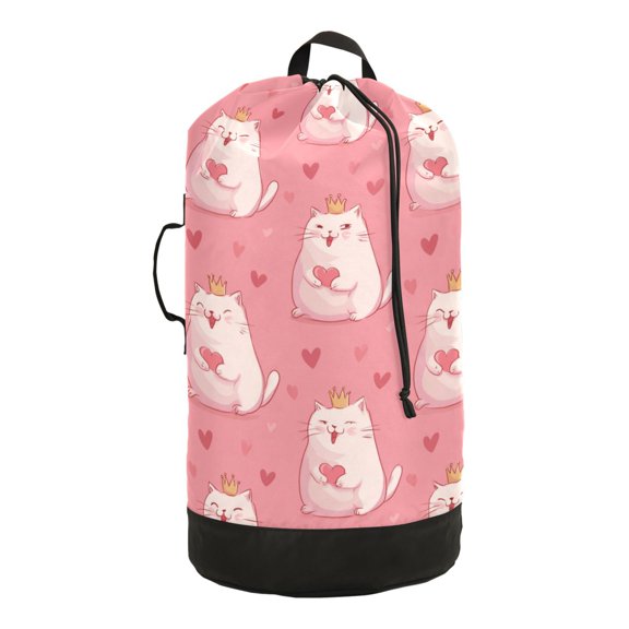 RMDQTR Durable Large Laundry Backpack with Drawstring Closure Ideal for Laundry Trips,Travel&Camping White Fat Cat