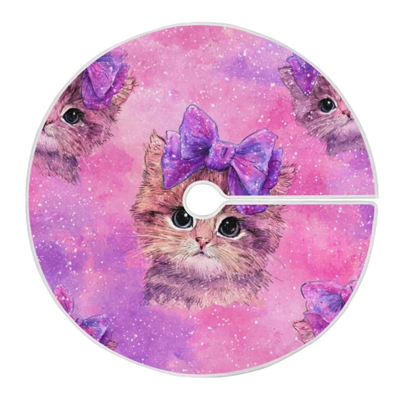 RMDQTR Festive Christmas Tree Skirt35.4x35.4in - Holiday Home Decor for Xmas Party Adorable Orange Cat Pattern