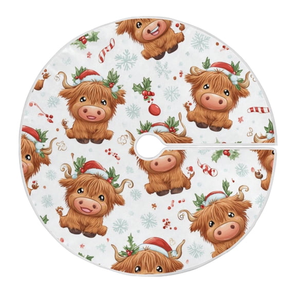 RMDQTR Festive Christmas Tree Skirt35.4x35.4in - Holiday Home Decor for Xmas Party Adorable Yaks at Christmas