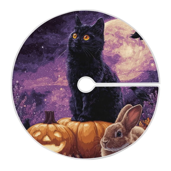 RMDQTR Festive Christmas Tree Skirt35.4x35.4in - Holiday Home Decor for Xmas Party Black Cat Rabbit and Crows