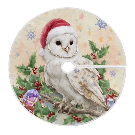 RMDQTR Festive Christmas Tree Skirt35.4x35.4in - Holiday Home Decor for Xmas Party Christmas Cute White Owl