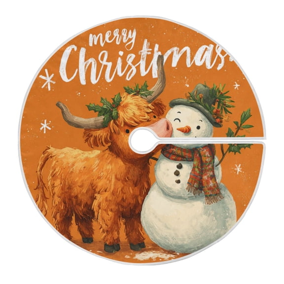 RMDQTR Festive Christmas Tree Skirt35.4x35.4in - Holiday Home Decor for Xmas Party Christmas Snowman and Cute Yak