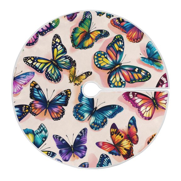 RMDQTR Festive Christmas Tree Skirt35.4x35.4in - Holiday Home Decor for Xmas Party Colorful Beautiful Butterflies