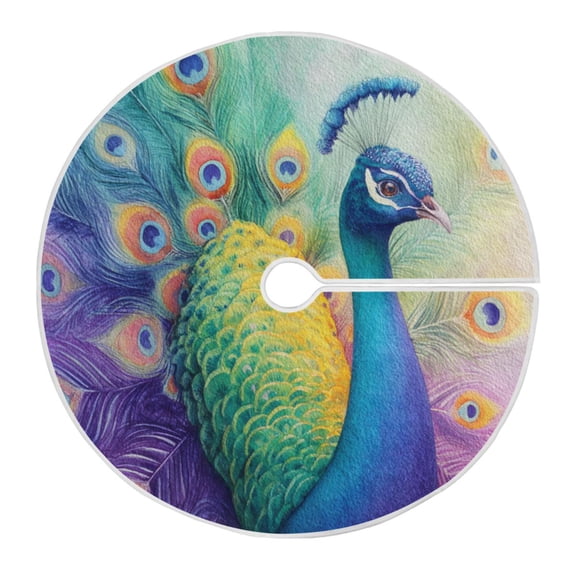 RMDQTR Festive Christmas Tree Skirt35.4x35.4in - Holiday Home Decor for Xmas Party Colorful Peacock Pattern