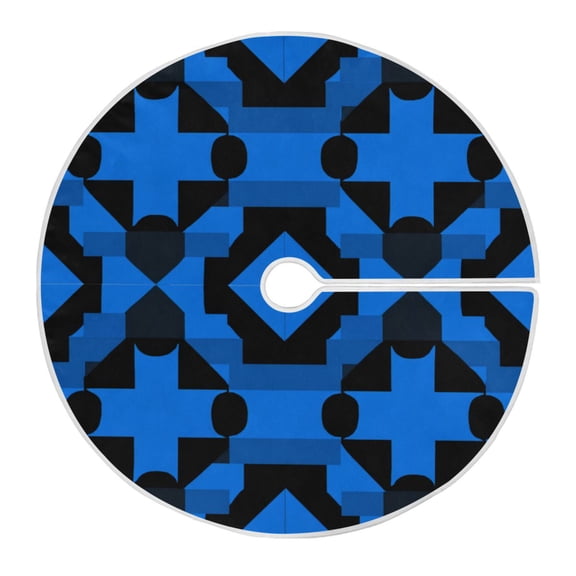 RMDQTR Festive Christmas Tree Skirt35.4x35.4in - Holiday Home Decor for Xmas Party Dark Blue Black Plaid