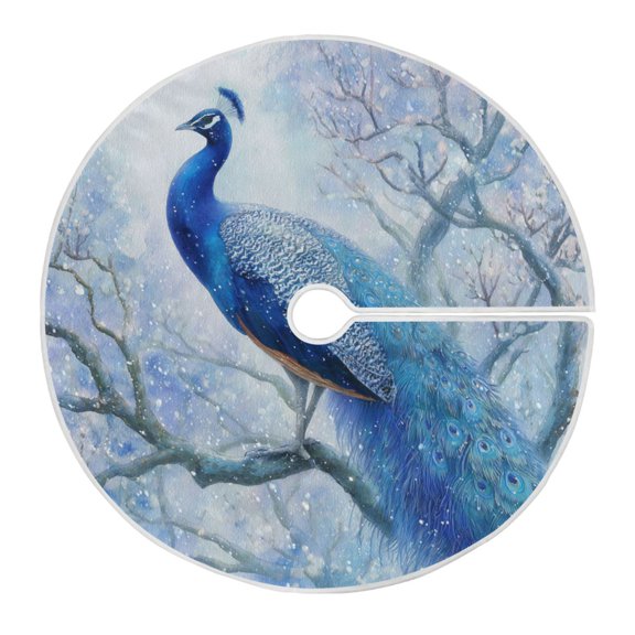 RMDQTR Festive Christmas Tree Skirt35.4x35.4in - Holiday Home Decor for Xmas Party Elegant Blue Peacock