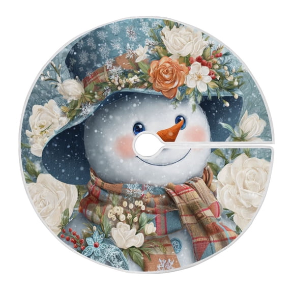 RMDQTR Festive Christmas Tree Skirt35.4x35.4in - Holiday Home Decor for Xmas Party Elegant Flower Hat Snowman