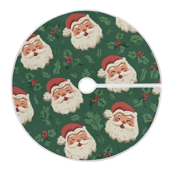 RMDQTR Festive Christmas Tree Skirt35.4x35.4in - Holiday Home Decor for Xmas Party Green Pattern Of Santa Claus