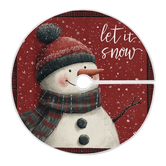 RMDQTR Festive Christmas Tree Skirt35.4x35.4in - Holiday Home Decor for Xmas Party Let It Snow Snowman
