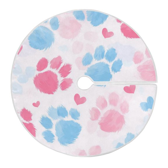 RMDQTR Festive Christmas Tree Skirt35.4x35.4in - Holiday Home Decor for Xmas Party Plush Dog Paw Print Pattern