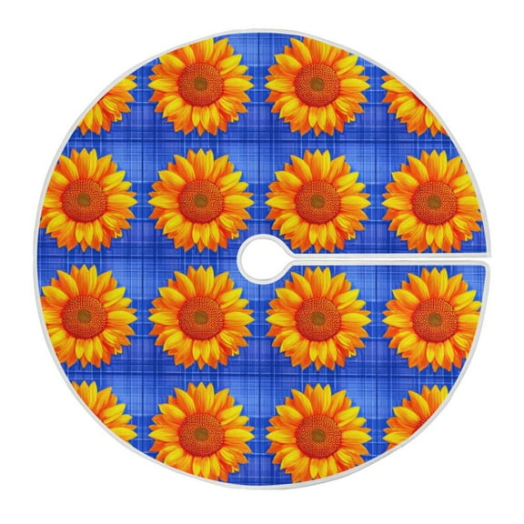 RMDQTR Festive Christmas Tree Skirt35.4x35.4in - Holiday Home Decor for Xmas Party Quilted Seamless Sunflowers Pattern