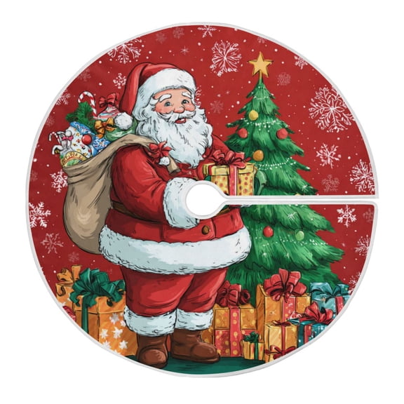 RMDQTR Festive Christmas Tree Skirt35.4x35.4in - Holiday Home Decor for Xmas Party Santa Claus and His Presents
