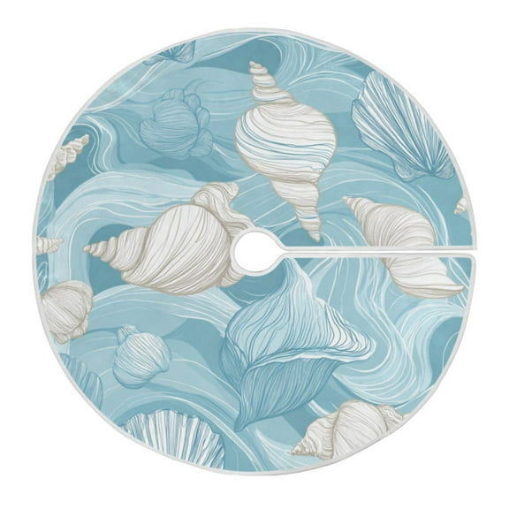RMDQTR Festive Christmas Tree Skirt35.4x35.4in - Holiday Home Decor for Xmas Party Seashells and Sea Waves Pattern