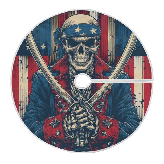 RMDQTR Festive Christmas Tree Skirt35.4x35.4in - Holiday Home Decor for Xmas Party Skeleton Warrior