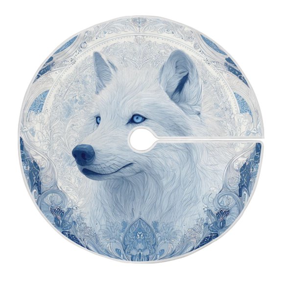 RMDQTR Festive Christmas Tree Skirt35.4x35.4in - Holiday Home Decor for Xmas Party Striking Arctic Wolf