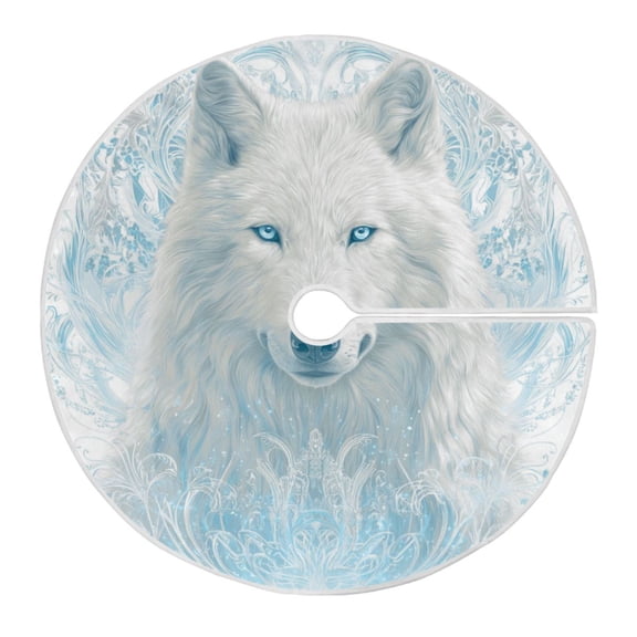 RMDQTR Festive Christmas Tree Skirt35.4x35.4in - Holiday Home Decor for Xmas Party The Proud White Wolf