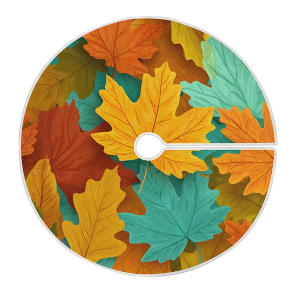 RMDQTR Festive Christmas Tree Skirt35.4x35.4in - Holiday Home Decor for Xmas Party Vibrant Maple Leaves Pattern