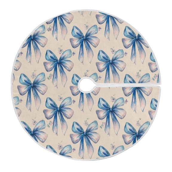 RMDQTR Festive Christmas Tree Skirt35.4x35.4in - Holiday Home Decor for Xmas Party Watercolor Blue Bows