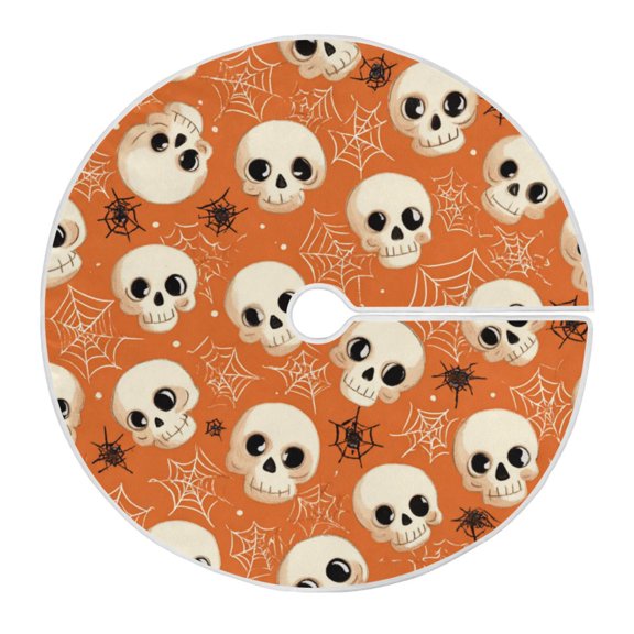 RMDQTR Festive Christmas Tree Skirt47.2x47.2in - Holiday Home Decor for Xmas Party Adorable Skulls and Spider Webs