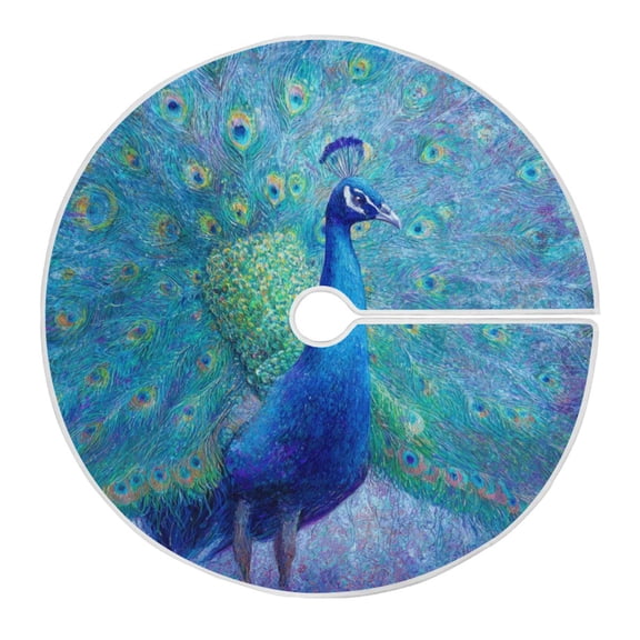 RMDQTR Festive Christmas Tree Skirt47.2x47.2in - Holiday Home Decor for Xmas Party Beautiful Majestic Peacock