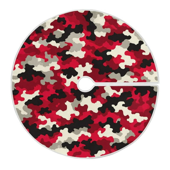 RMDQTR Festive Christmas Tree Skirt47.2x47.2in - Holiday Home Decor for Xmas Party Burgundy Camouflage Pattern